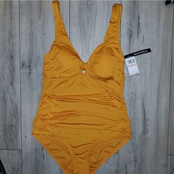 Jantzen yellow/marigold Women's peekaboo cutout one piece swimsuit Sz 12 - Picture 1 of 8